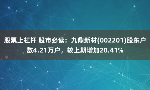 股票上杠杆 股市必读：九鼎新材(002201)股东户数4.21万户，较上期增加20.41%