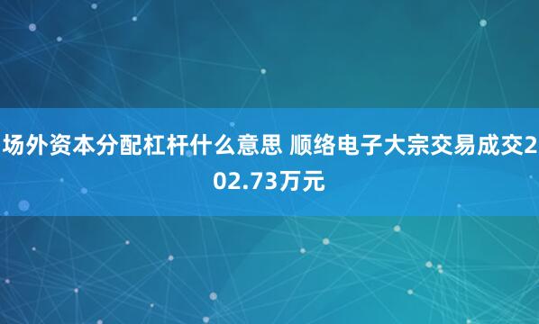 场外资本分配杠杆什么意思 顺络电子大宗交易成交202.73万元